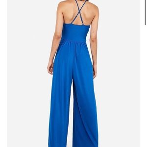 New Express Satin Wide Leg Cross Back Jumpsuit